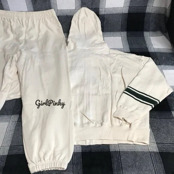 VS PINK SWEATPANTS OUTFIT & FULL ZIP IN WHITE SHELL & DARK FOREST GREEN L XL XXL - Picture 11 of 11